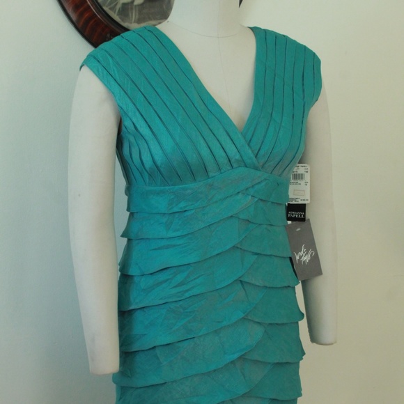 NWT Adrianna Papell Teal Stretch Plus Size Ruffle Skirt Party Dress - Picture 2 of 6